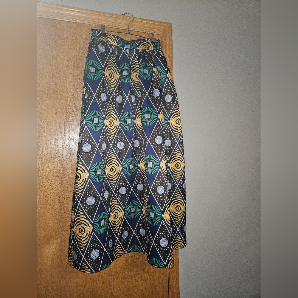 Afibi African Print Gathered Flare Skirt w/Pockets